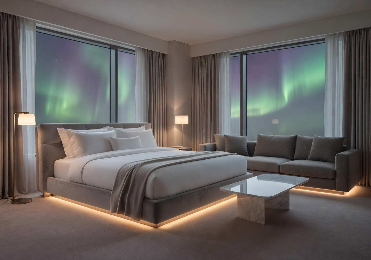 Aurora Signature Suite king bed and lounge area
