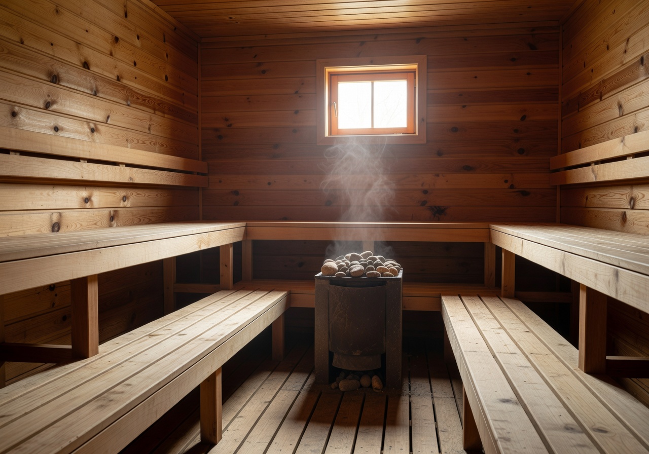 Finnish sauna wellness spa with wooden interior