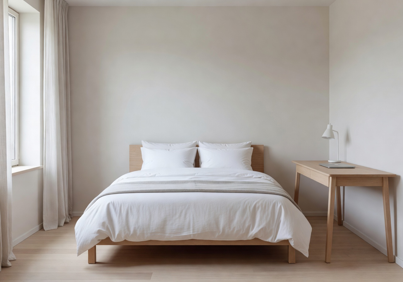 Nordic Comfort Room with queen bed and work desk